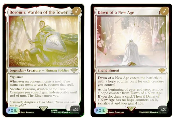 Two foil cards with an animated holographic sheen and FOIL badges